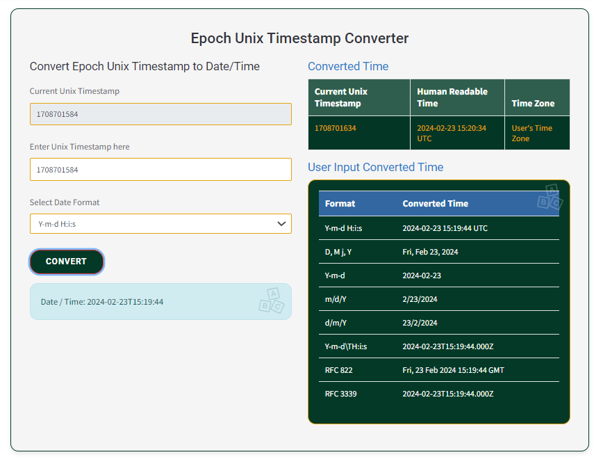 NewFreeTool Epoch Unix Timestamp Converter