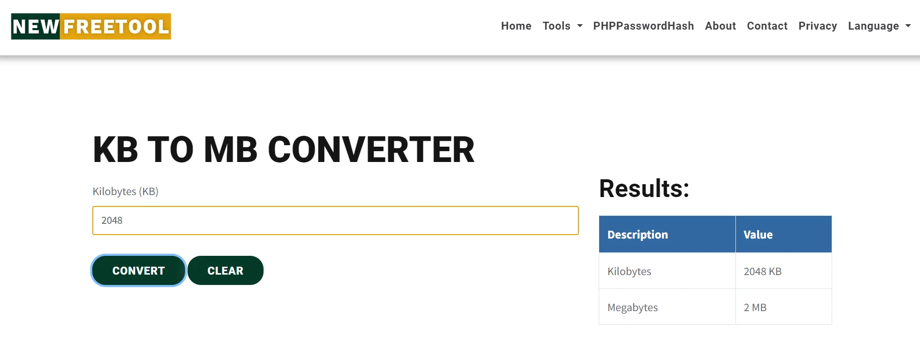 KB to MB Converter