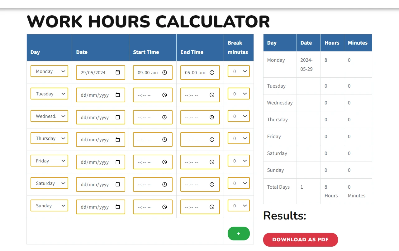 Newfreetool work hours calculator